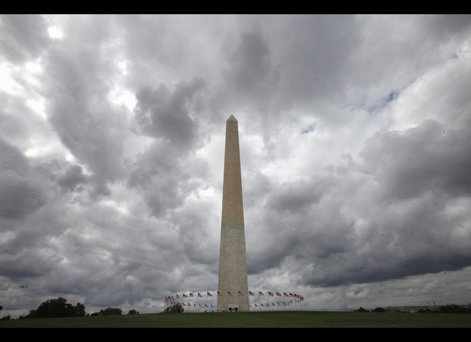 Rappellers Assess Damage on the Washington Monument
