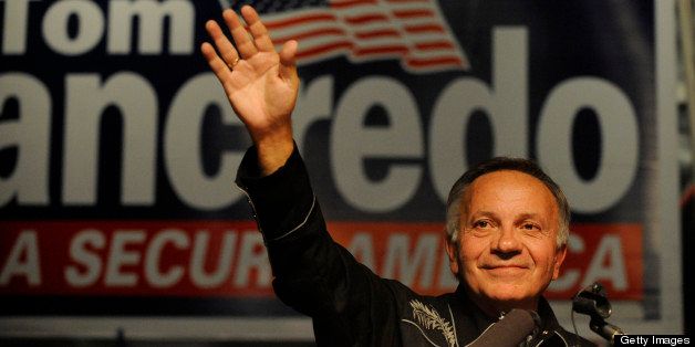 110210_Election_CFW- Gubernatorial candidate Tom Tancredo, of the American Constitution Party, offers thanks to his supporters during his concession speech at an election night gathering at the Stampede Mesquite Grill & Dance Emporium in Aurora, CO. (Craig F. Walker/ The Denver Post) (Wife is Jackie) (Photo By Craig F. Walker/The Denver Post via Getty Images)