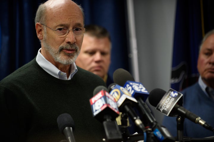 Pennsylvania Gov. Tom Wolf (D) speaks to reporters after the mass shooting at a Pittsburgh synagogue on Oct. 27.