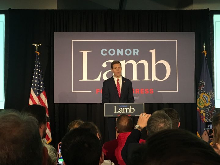 Rep. Conor Lamb (D-Pa.) addresses supporters after being re-elected to a southwest Pennsylvania congressional seat.