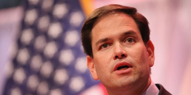 WAUKEE, IA - APRIL 25: Senator Marco Rubio (R-FL) speaks to guests gathered at the Point of Grace Church for the Iowa Faith and Freedom Coalition 2015 Spring Kickoff on April 25, 2015 in Waukee, Iowa. The Iowa Faith & Freedom Coalition, a conservative Christian organization, hosted 9 potential contenders for the 2016 Republican presidential nominations at the event. (Photo by Scott Olson/Getty Images)