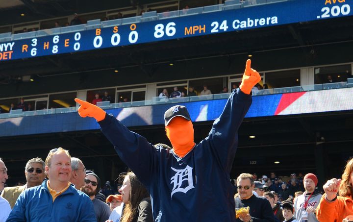 DETROIT, MI - APRIL 05: A Detroit Tigers fan shows his support during the Opening Day game between the Detroit Tigers and the New York Yankees at Comerica Park on April 5, 2013 in Detroit, Michigan. The Tigers defeated the Yankees 8-3. (Photo by Mark Cunningham/MLB Photos via Getty Images)