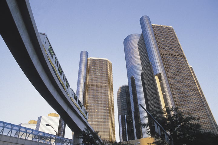 Renaissance Center and monorail , Detroit , Michigan