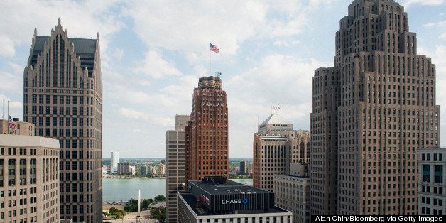 Office buildings stand in the skyline in downtown Detroit, Michigan, U.S., on Monday, Aug. 20, 2012. Detroit's midtown population has grown 33 percent in 10 years while the city as a whole has lost 25 percent of its inhabitants. Photographer: Alan Chin/Bloomberg via Getty Images