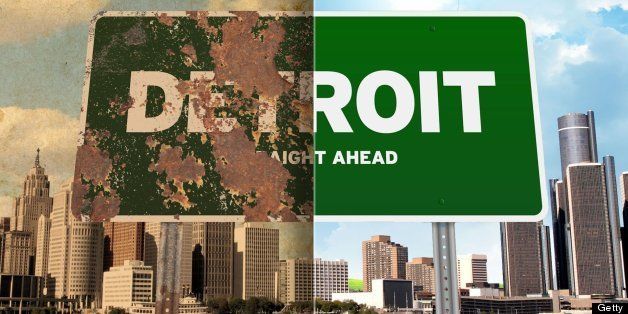 USA - 2013 300 dpi Rick Nease illustration of road sign: left side, a disheveled image of Detroit; right side, a rejuvenated image of Detroit; can be used with stories about Detroit turning itself around. (The Detroit Free Press/MCT via Getty Images)