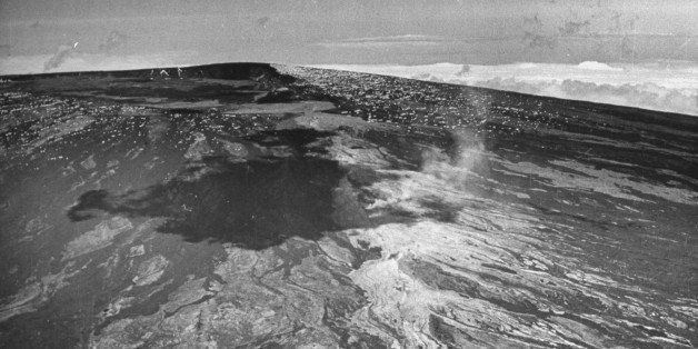 An aerial view of Mauna Loa, an active volcano, taken during a bombing exercise in a military aircraft. (Photo by Ralph Morse//Time Life Pictures/Getty Images)