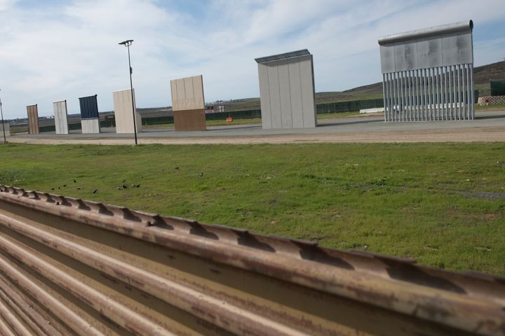 Eight border wall prototypes on display earlier this year.