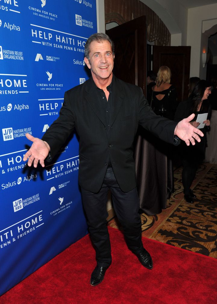 LOS ANGELES, CA - JANUARY 14: Actor Mel Gibson arrives at the Cinema For Peace event benefitting J/P Haitian Relief Organization in Los Angeles held at Montage Hotel on January 14, 2012 in Los Angeles, California. (Photo by Alberto E. Rodriguez/Getty Images For J/P Haitian Relief Organization and Cinema For Peace)