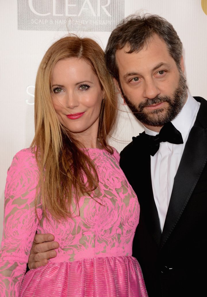 SANTA MONICA, CA - JANUARY 10: Actress Leslie Mann (L) and director Judd Apatow arrive at the 18th Annual Critics' Choice Movie Awards held at Barker Hangar on January 10, 2013 in Santa Monica, California. (Photo by Jason Merritt/Getty Images)