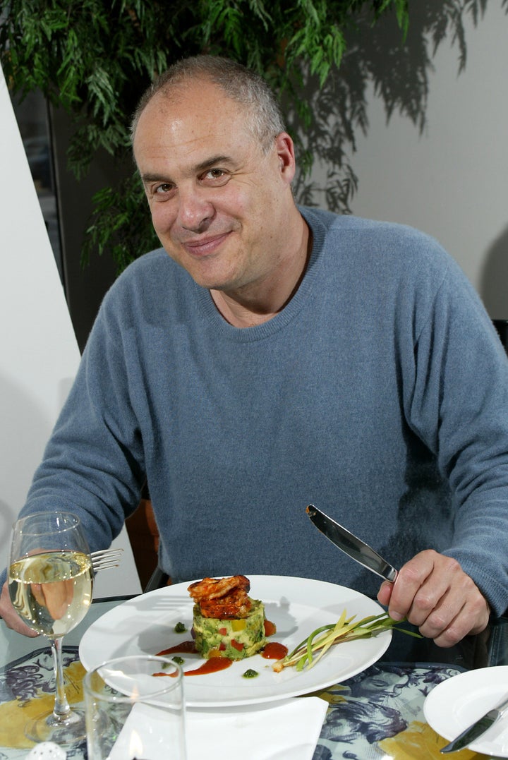 Mark Bittman well-known New York cookbook author, restaurant critic, food writer in the Studio Cafe at the Four Seasons Hotel Yorkville with BBQ Tiger Prawns on Avacado Salad with Cilanto Dressing. For Marion Kane Column in Saturday Life. April 17 2003 (Photo by David Cooper/Toronto Star via Getty Images)