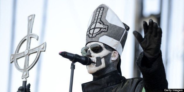 INDIO, CA - APRIL 21: Papa Emeritus II of Ghost B.C. performs as part of the 2013 Coachella Valley Music & Arts Festival at the Empire Polo Field on April 21, 2013 in Indio, California. (Photo by Tim Mosenfelder/WireImage)