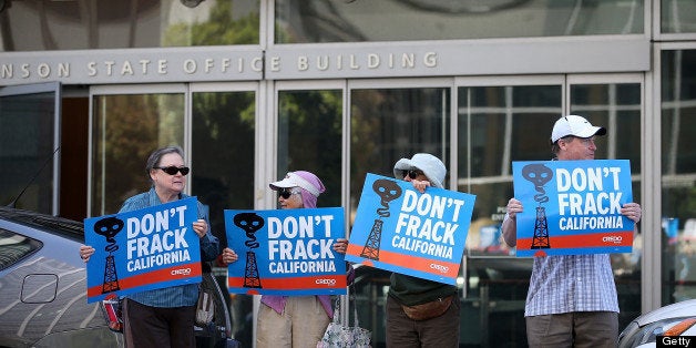 SAN FRANCISCO, CA - MAY 30: Protestors stage a demonstration against fracking in California outside of the Hiram W. Johnson State Office Building on May 30, 2013 in San Francisco, California. Dozens of protesters with the group Californians Against Fracking staged a protest outside of California Gov. Jerry Brown's San Francisco offices demanding that Gov. Brown ban fracking in the state. (Photo by Justin Sullivan/Getty Images)