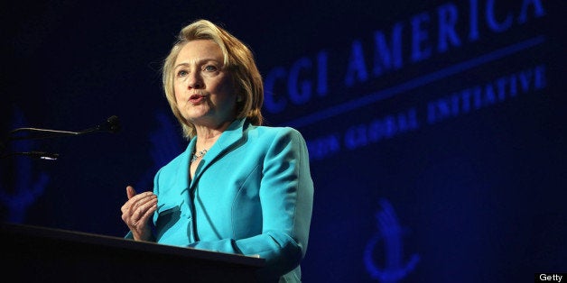 CHICAGO, IL - JUNE 13: Former Secretary of State Hillary Clinton speaks to guests at the Clinton Global Initiative (CGI) on June 13, 2013 in Chicago, Illinois. The CGI was established in 2005 by former President Bill Clinton with the intention of convening world leaders to address pressing global issues. (Photo by Scott Olson/Getty Images)