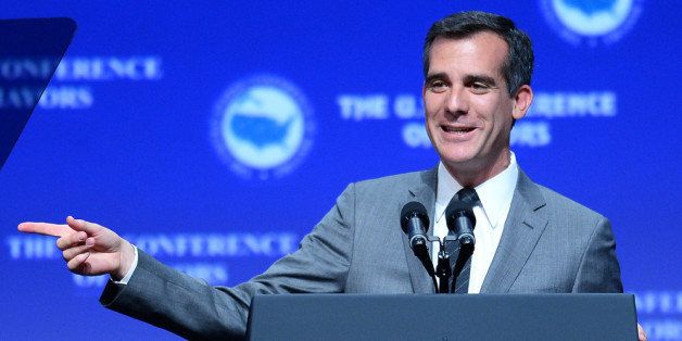 LAS VEGAS, NV - JUNE 21: Los Angeles Mayor-elect Eric Garcetti speaks at the 81st annual U.S. Conference of Mayors at the Mandalay Bay Convention Center on June 21, 2013 in Las Vegas, Nevada. U.S. Vice President Joe Biden spoke at the conference addressing about 150 mayors from across the country on issues including the economy, immigration reform and gun violence. (Photo by Ethan Miller/Getty Images)