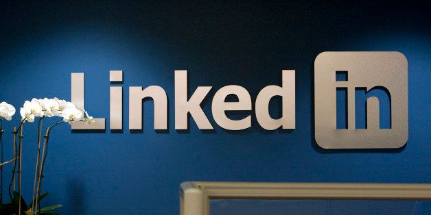 The LinkedIn Corp. logo is displayed on the wall inside the reception area at company headquarters in Mountain View, California, U.S., on Thursday, Jan. 27, 2011. LinkedIn Corp., the largest networking website for professionals, said it plans to raise as much as $175 million in an initial public offering. Photographer: David Paul Morris/Bloomberg via Getty Images