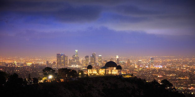 los angels city skyline at...