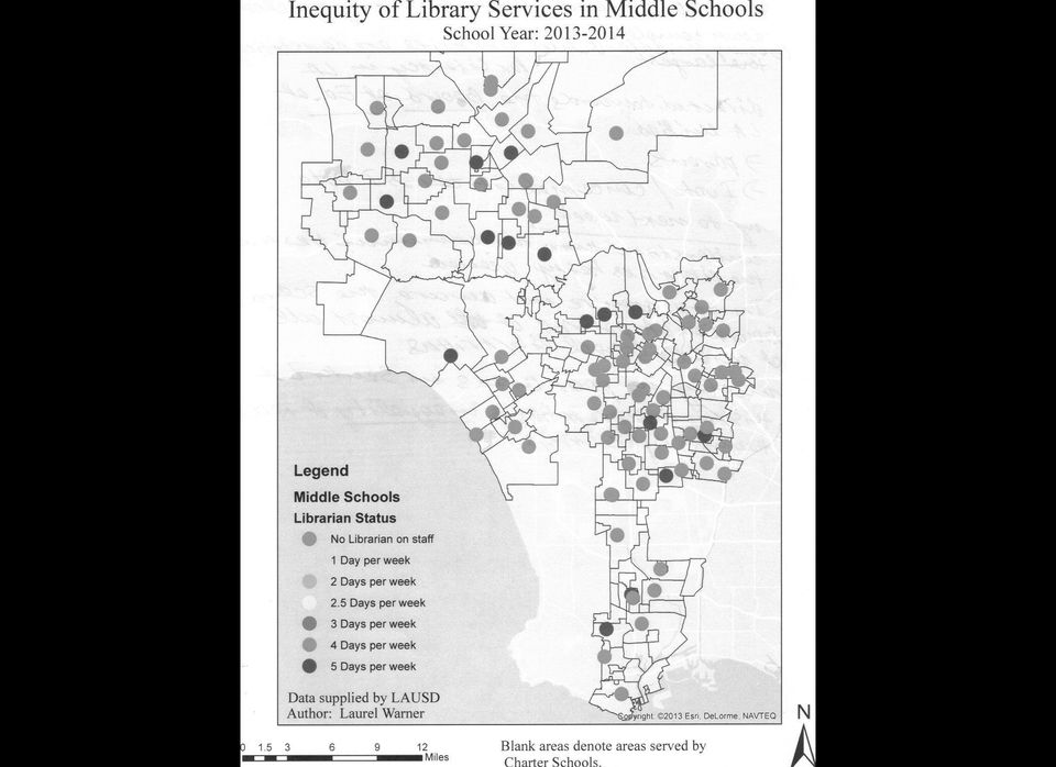 Map of middle school libraries at LAUSD, 2013-2014