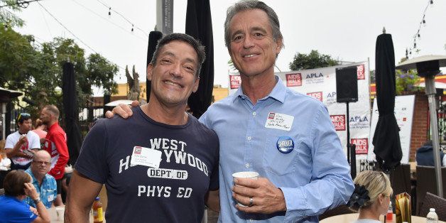 WEST HOLLYWOOD, CA - OCTOBER 12: West Hollywood City Councilman John Duran and Los Angeles County Supervisor candidate Bobby Shriver attend the 30th Annual AIDS Walk Los Angeles on October 12, 2014 in West Hollywood, California. (Photo by Alberto E. Rodriguez/Getty Images)