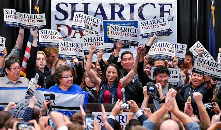 Sharice Davids of Kansas was one of more than 30 Democrats on Tuesday to win a House seat formerly held by a Republican. She will be one of the first Native American women to serve in Congress.
