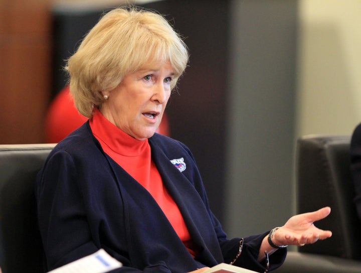 Florida Atlantic University president Mary Jane Saunders answers questions from students in the wake of February 2013 news that the school stadium's naming went to a prison company in exchange for $6 million, on the Boca Raton, Florida, campus.(Carline Jean/Sun Sentinel/MCT via Getty Images)