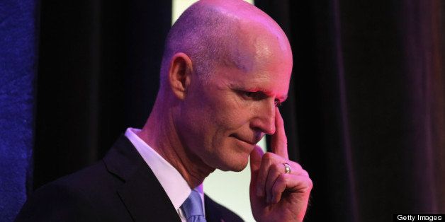 FORT LAUDERDALE, FL - MAY 08: Florida Governor Rick Scott waits to be introduced during the Governor's Hurricane Conference General Session at the Broward County Convention Center on May 8, 2013 in Fort Lauderdale, Florida. The governor among other items spoke about the impact of Washington DC?s budget sequestration on hurricane readiness. Hurricane season in the Atlantic begins June 1st and ends November 30th. (Photo by Joe Raedle/Getty Images)