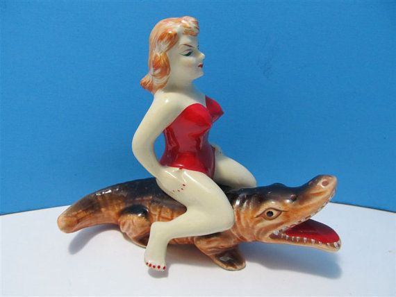Pin Up Girl and Alligator Salt and Pepper Shakers