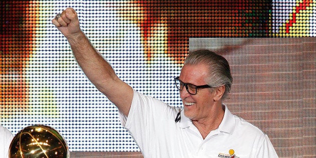 MIAMI, FL - JUNE 25: Miami Heat President of Basketball Operations Pat Riley celebrates during a rally for the 2012 NBA Champ