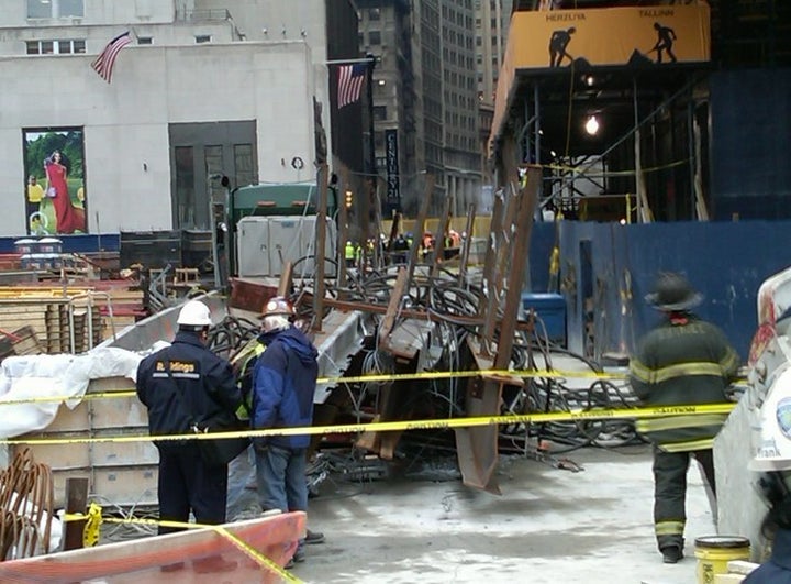 World Trade Center Accident Steel Beams Crash 40 Stories At Tower 4, Crushing Truck (VIDEO