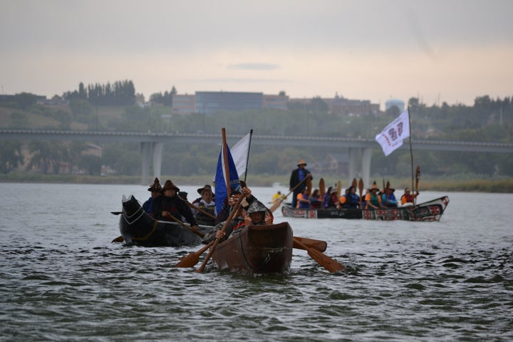 Native American tribes from the west coast leave Bismarck, North Dakota, in September 2016, on their way to Standing Rock to