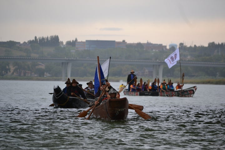 Native American tribes from the west coast leave Bismarck, North Dakota, in September 2016, on their way to Standing Rock to oppose the Dakota Access Pipeline. Although the DAPL pipeline was approved with the election of Donald Trump, Native American tribes have succeeded elsewhere in stopping the building of new fossil fuel projects.