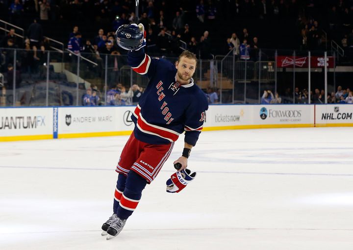 NEW YORK, NY - JANUARY 26: Marian Gaborik #10 of the New York Rangers acknowledges the crowd after he was named star of the game against the Toronto Maple Leafs at Madison Square Garden on January 26, 2013 in New York City. (Photo by Jim McIsaac/Getty Images)