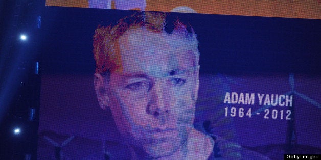 LOS ANGELES, CA - SEPTEMBER 06: A memoriam of musician Adam Yauch onstage during the 2012 MTV Video Music Awards at Staples