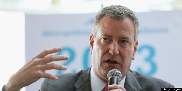 NEW YORK, NY - APRIL 09: New York City Public Advocate and mayoral candidate Bill de Blasio speaks at a political forum on a
