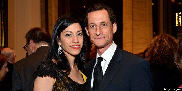 Huma Abedin, who served as adviser and aide to former Secretary of State Hillary Clinton, and former U.S. Representative Anthony Weiner, a Democrat from New York, attend the Film Society of Lincoln Center 40th Anniversary Chaplin Award Gala at Lincoln Center in New York, U.S., on Monday, April 22, 2013. Barbra Streisand received the award honoring her work in film. Photographer: Amanda Gordon/Bloomberg via Getty Images 