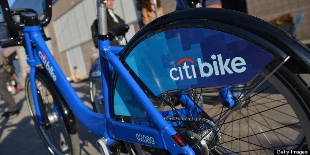 A Citibike model bicycle on display for people to try at Bike Expo, an exposition for cyclists, May 3, 2013 in New York. New Yorkers prepare for the launch of the Citibike bike sharing program, which will involve thousands of bicycles at hundreds of locations around the city tol be available to rent. AFP PHOTO/Stan HONDA (Photo credit should read STAN HONDA/AFP/Getty Images)