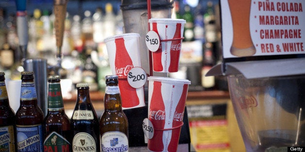 NEW YORK, NY - MARCH 11: Soda cups of various sizes are seen at the food court of the South Street Seaport March 11, 2013 New York City. Today a New York state judge halted a controversial ban on large sugary drinks that was to take effect tomorrow. (Photo by Allison Joyce/Getty Images)