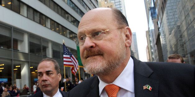 NEW YORK, NY - OCTOBER 14: Republican New York City mayoral candidate Joe Lhota marches in the 69th Annual Columbus Day Parade on October 14, 2013 in New York City. With dozens of floats, marching bands and politicians on hand, the annual celebration of Italian American culture and heritage draws large crowds along 5th Avenue. (Photo by Spencer Platt/Getty Images)