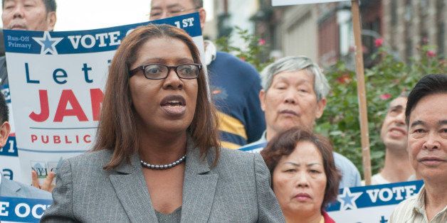 [UNVERIFIED CONTENT] After being endorsed by New York City Comptroller John C. Liu, New York City Public Advocate candidate Letitia 'Tish' James speaks to a group of voters in Chinatown, NY. The endorsement was several days before the primary, where James emerged victorious.