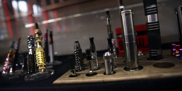 NEW YORK, NY - DECEMBER 19: Different vaping pipes, or electronic cigarettes, are viewed for sale at the newly opened Henley