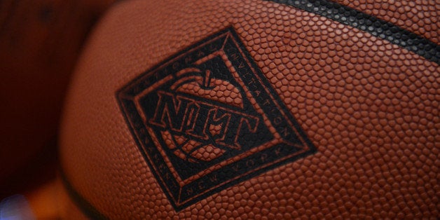 KNOXVILLE, TN - MARCH 20, 2013: The NIT logo on the ball during the tournament matchup between the Mercer Bears and the Tenne
