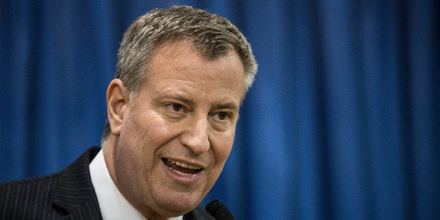 NEW YORK, NY - MARCH 31: New York City Mayor Bill de Blasio attends a press conference announcing federal funding for Super Storm Sandy recovery efforts on March 31, 2015 in New York City. The FEMA grant is the largest single grant in U.S. history for disaster relief. (Photo by Andrew Burton/Getty Images)