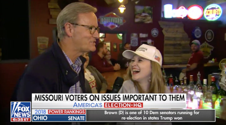 Steve Doocy interviews a MAGA fan at a bar. 