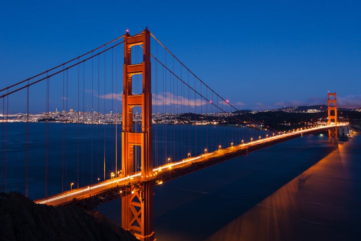 golden gate bridge by night in...