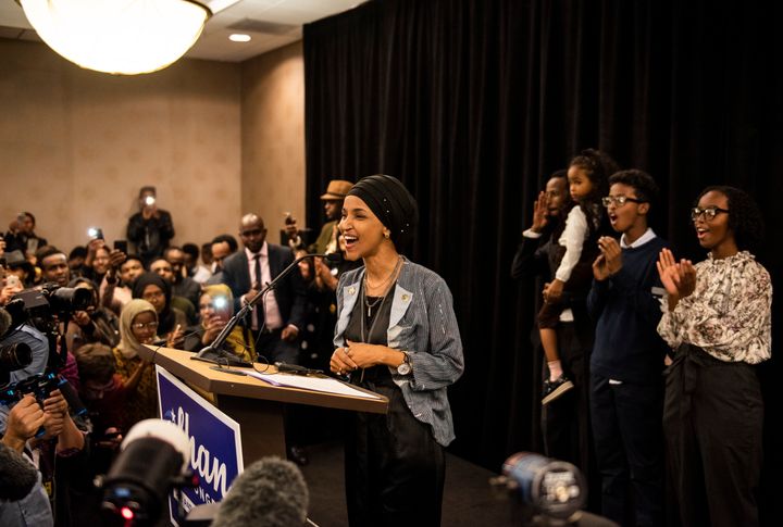 Ilhan Omar speaks at an election night party on Nov. 6, 2018, in Minneapolis. Omar won the race for Minnesota's 5th Congressional District and became one of the first Muslim women elected to Congress. 