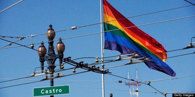 Rainbow colored flag with a lamppost,Castro District,San Francisco,California,USA