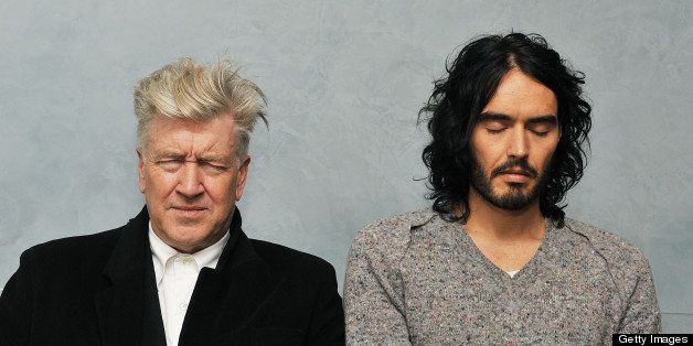 NEW YORK, NY - DECEMBER 13: Director/philanthropist David Lynch and actor/comedian Russell Brand meditate at The Paley Center for Media on December 13, 2010 in New York City. (Photo by Slaven Vlasic/Getty Images)