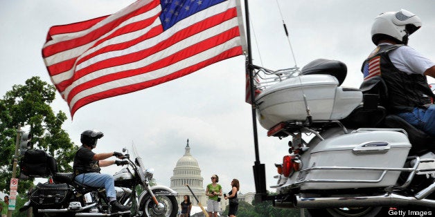 Washington, DC - May, 29: The annual Rolling Thunder parade of motorcycles passes the US Capitol as it winds through town to