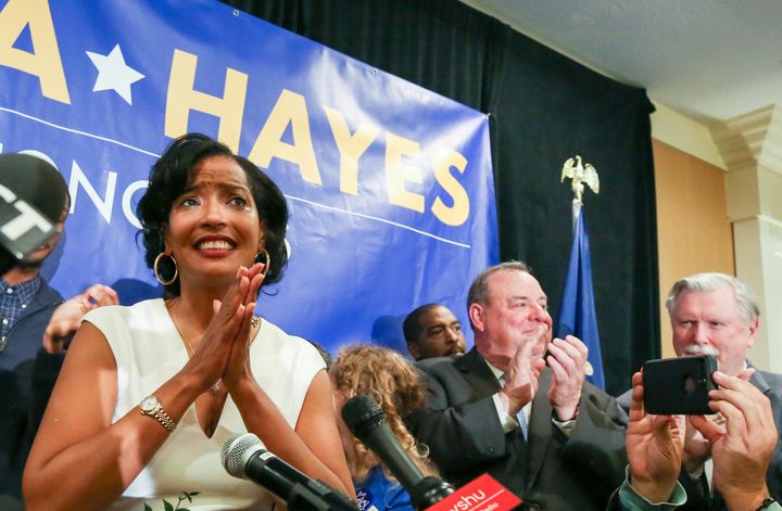 Jahana Hayes (left), who was named National Teacher of the Year in 2016, on Tuesday won her race to represent Connecticut's 5th Congressional District.