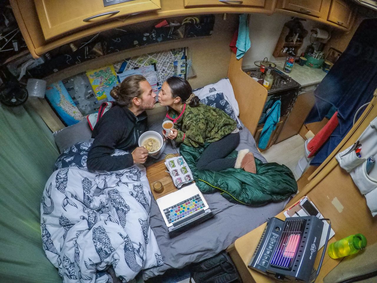 Drew and Brittany keeping each other warm and cozy in the middle of their first English winter, February 2016.
