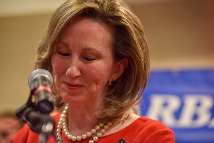 Rep. Barbara Comstock (R-Va.) delivers her concession speech after being defeated by state Sen. Jennifer Wexton (D) in Virginia's 10th District race. The NRCC spent $5 million on Comstock, confounding many Republican strategists.